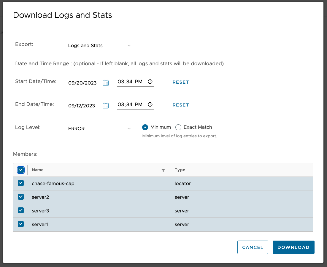 Download Logs and Statistics form