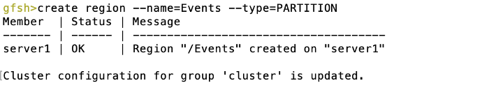 gfsh create region command and output